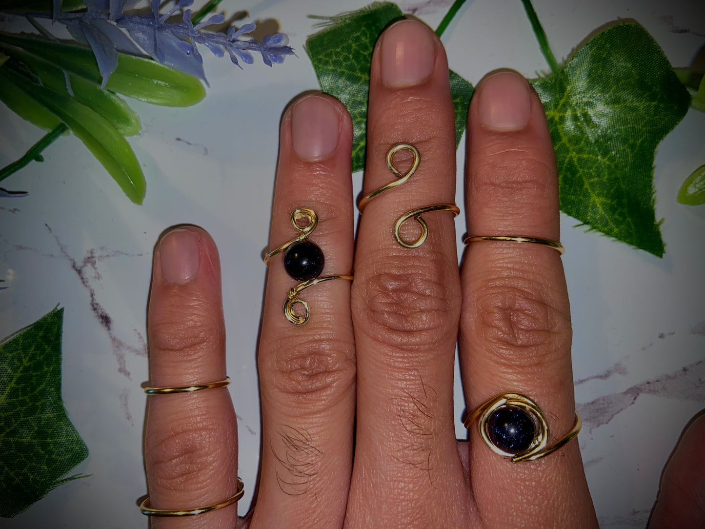 Blue goldstone Ring Set