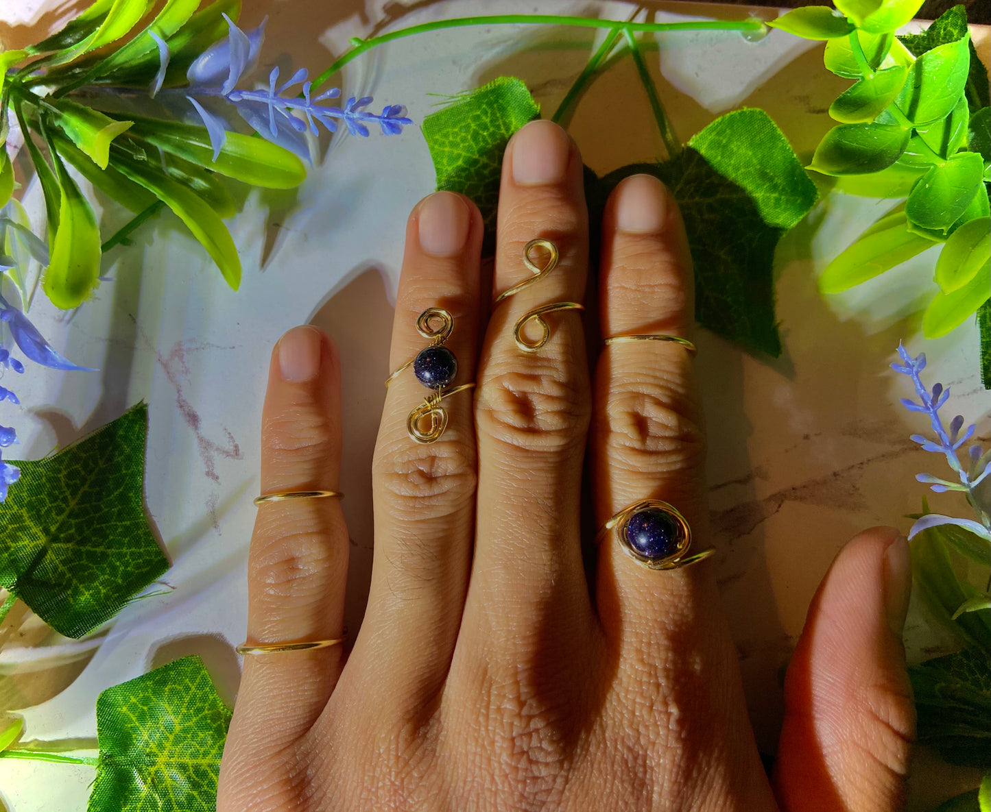 Blue goldstone Ring Set