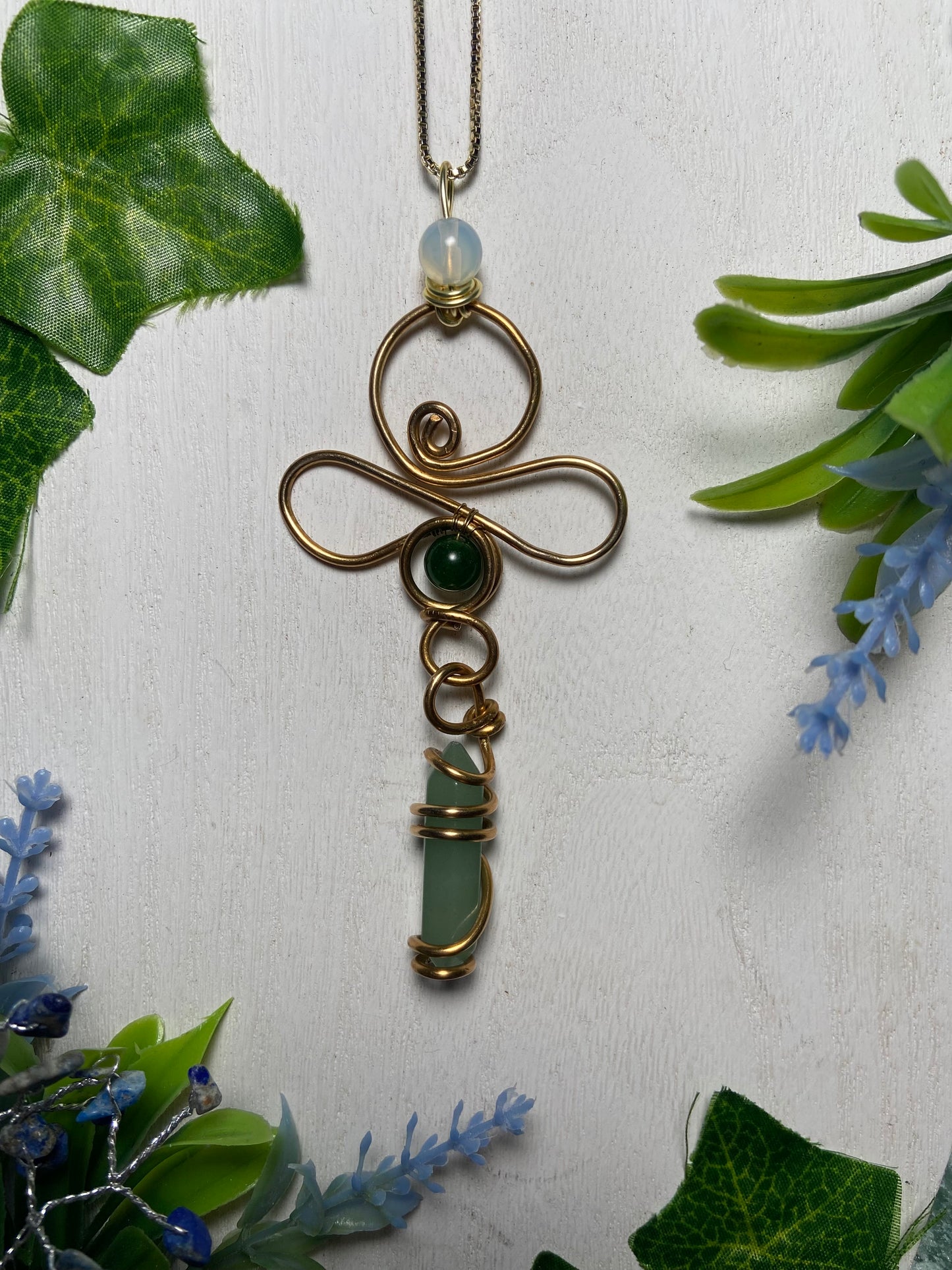 Ankh Pendant with Green Aventurine Charm